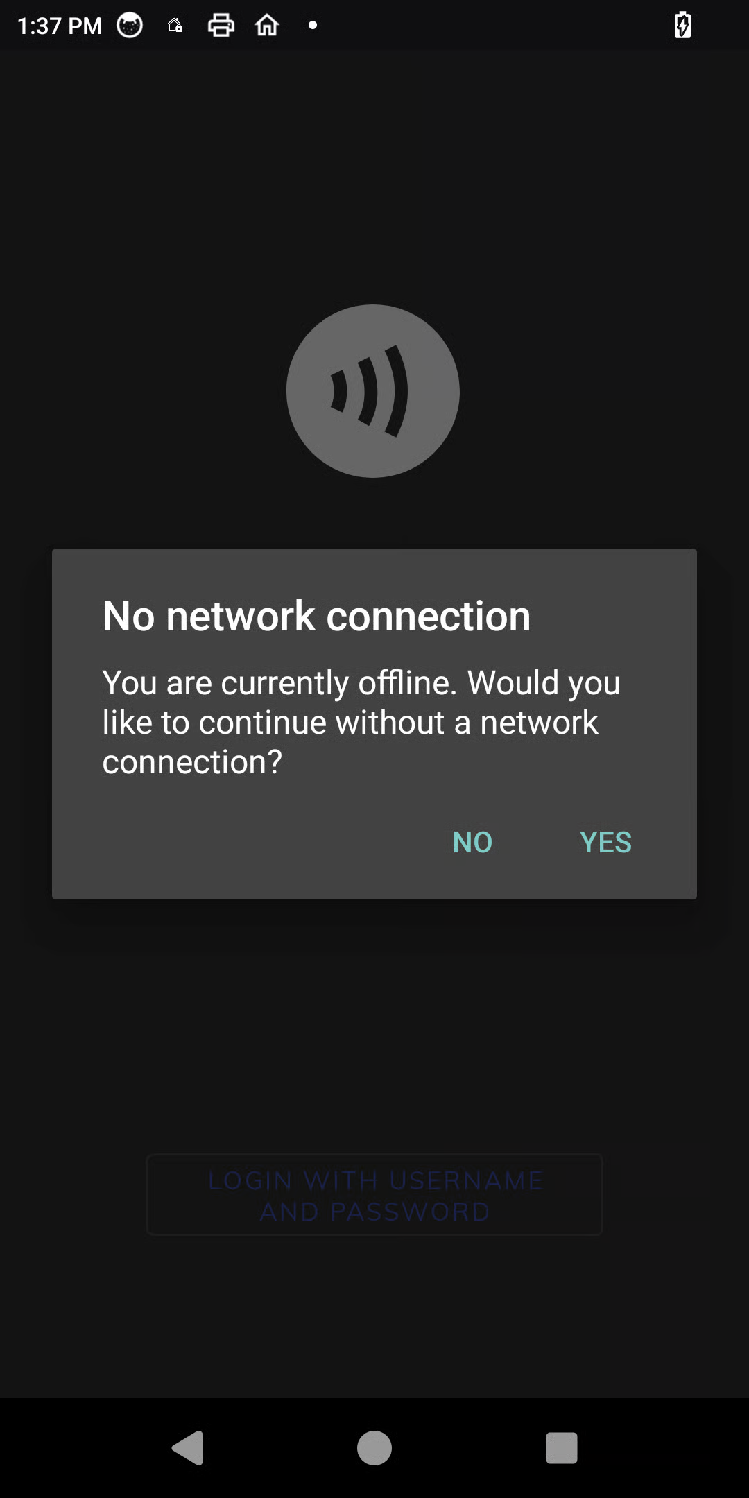 No network connection prompt